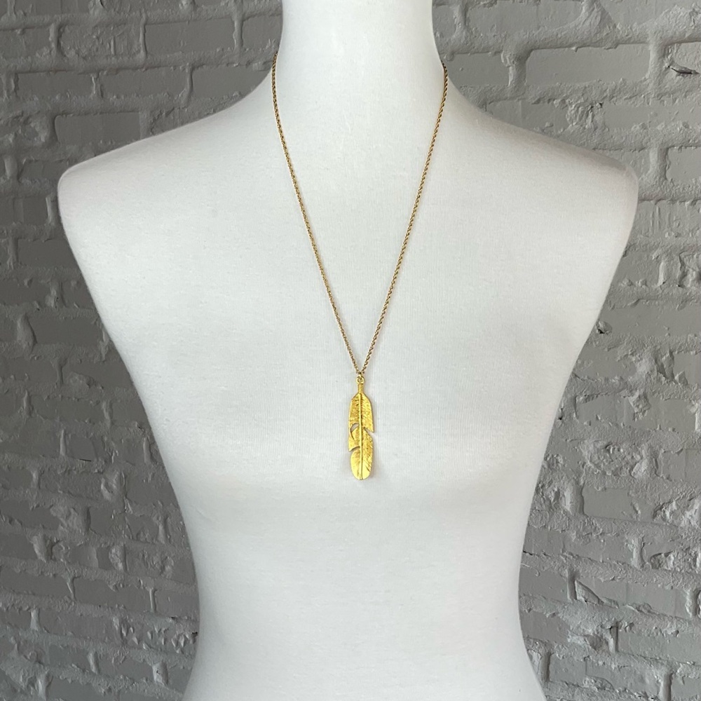 Gold Feather Pendant Necklace